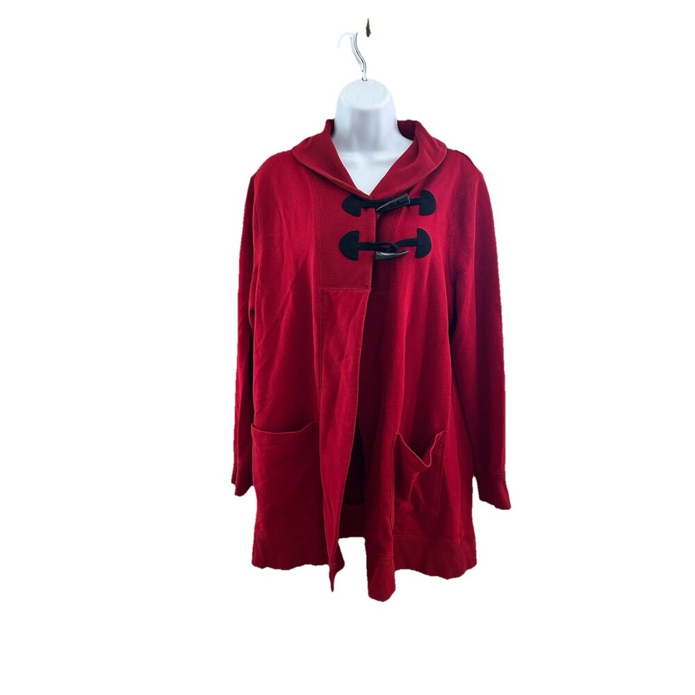Chaps Cardigan Sweater Womens L Red Button Up Long Granny Core Ladies Lounge